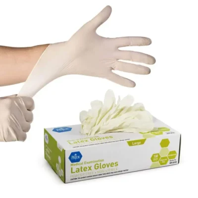 compressed-MED PRIDE Medical Latex Examination Gloves (Large, 100-Count) Ultra-Strong 5 mil Thick, Disposable Powder-Free Gloves for Healthcare & Food Handling Use